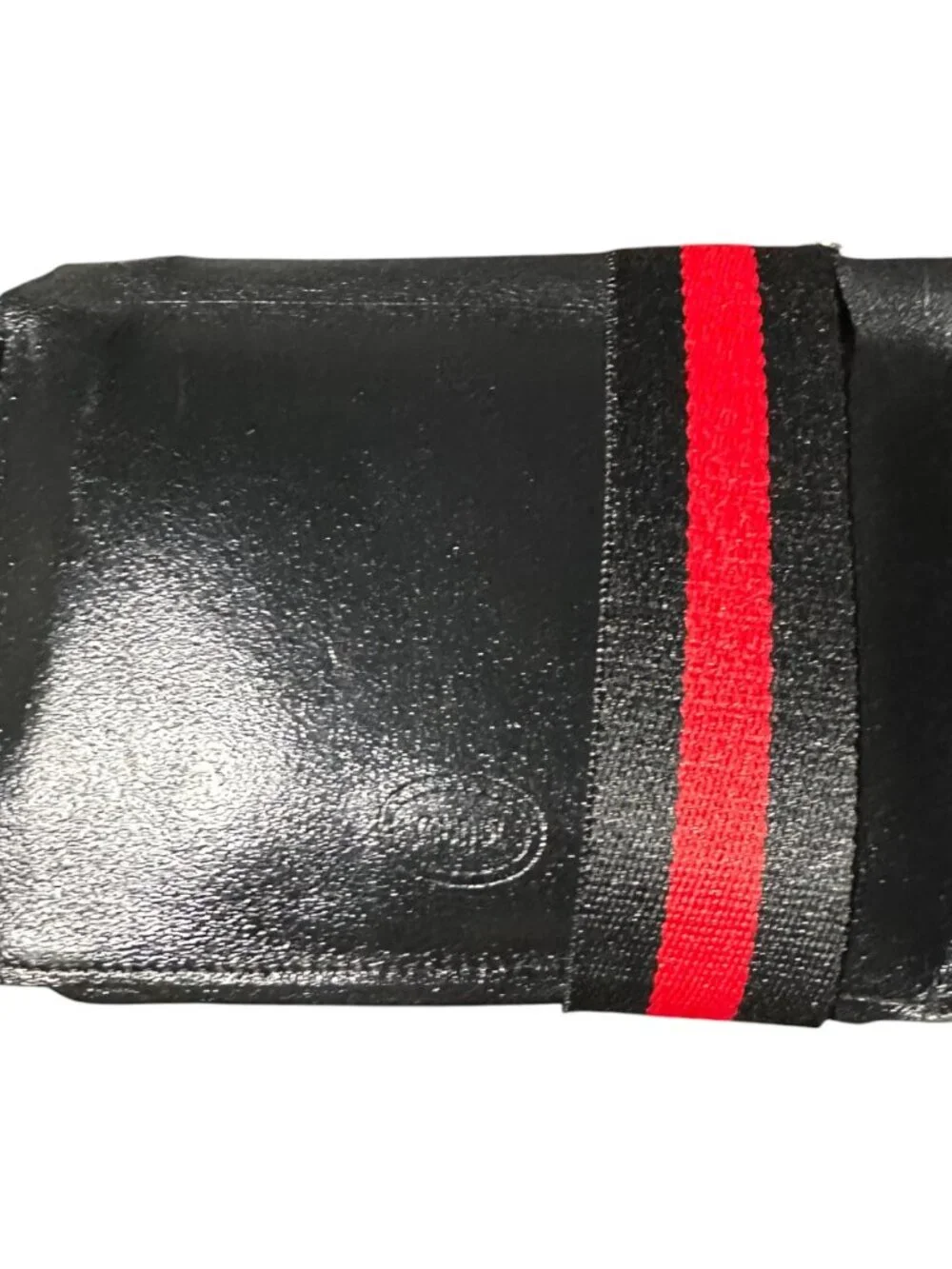 Black Mundi Leather Crossbody Bag w/Unbranded Black & Red Web